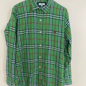 Burberry Green and Red Plaid Button Down Shirt